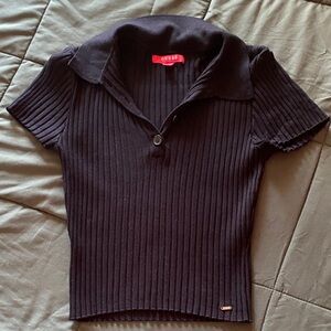 Guess Black Ribbed Knit Top